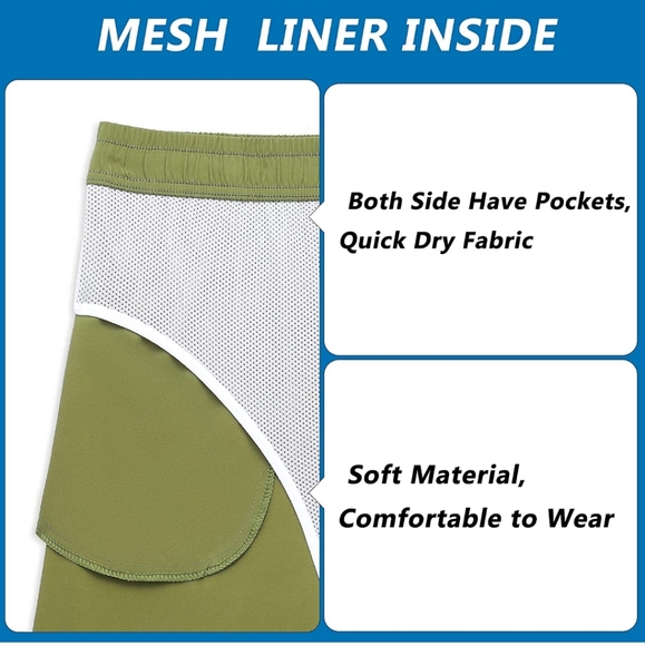 Biwisy Men's green Swim Trunks Quick Dry Shorts with Mesh Lining Size medium - Picture 2 of 5